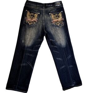 Coogi Jeans Men's 36x31 Blue Multicolor Eagle Embroidered Pockets Y2K Hip Hop
